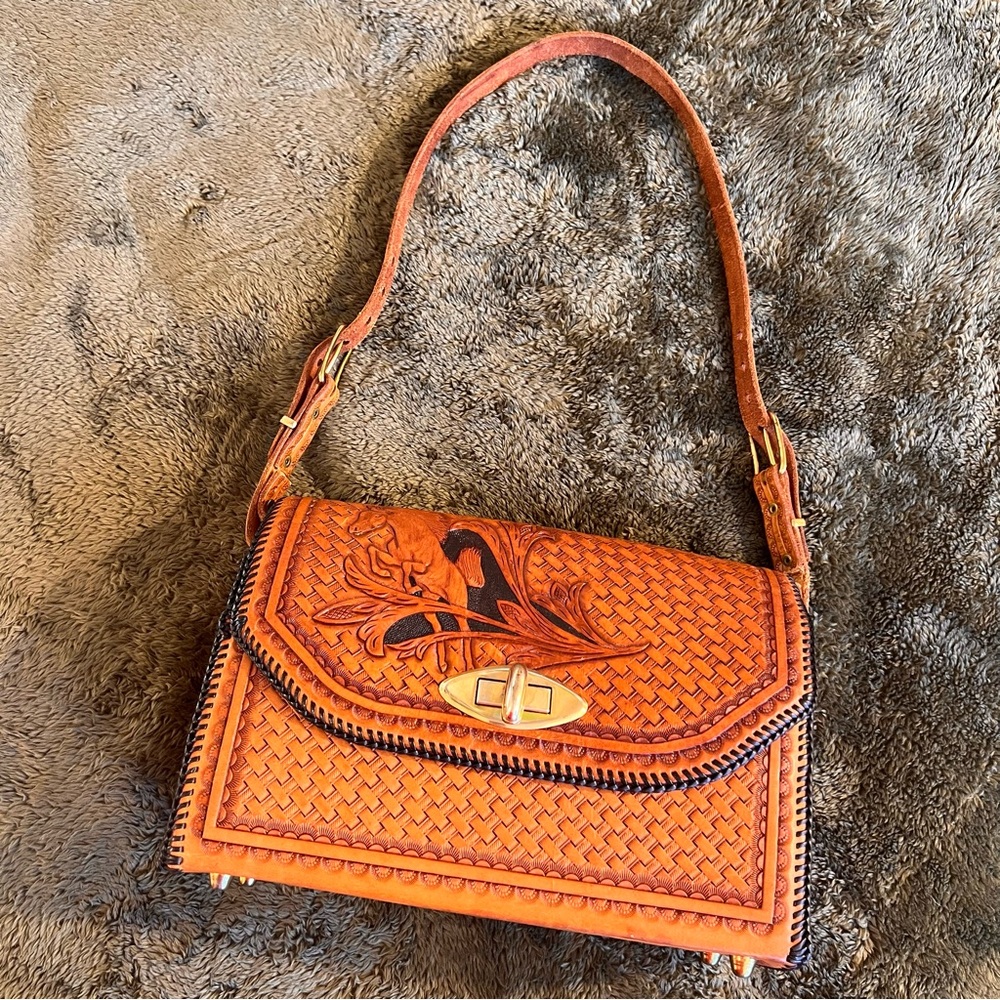 Vintage Western Leather Tooled Purse